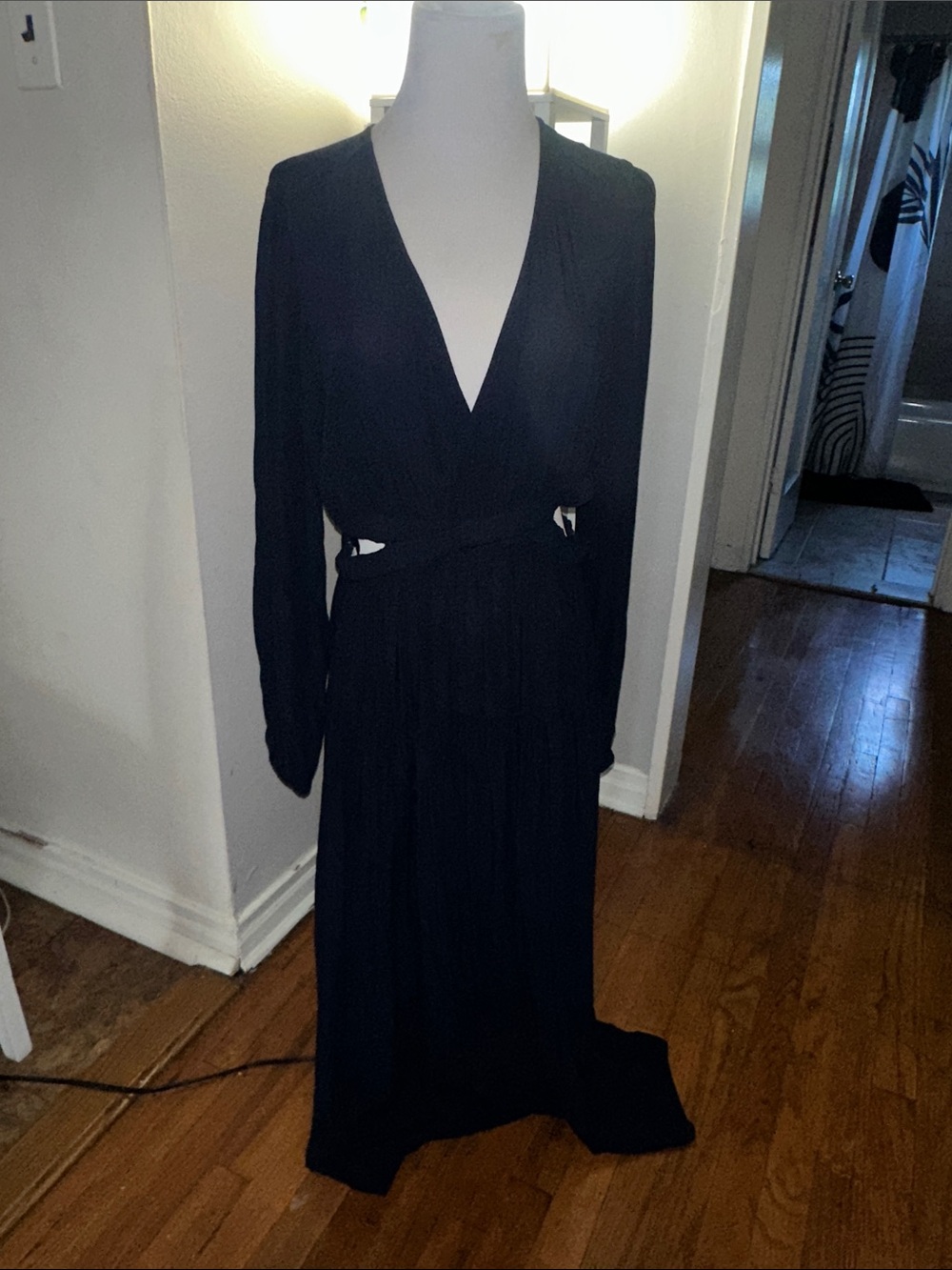 Navy blue Long Sleeve V-Neck Maxi with cut out Dress